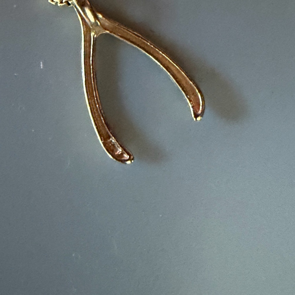14k Solid 18in delicate box chain wishbone pendant - Picture 5 of 5